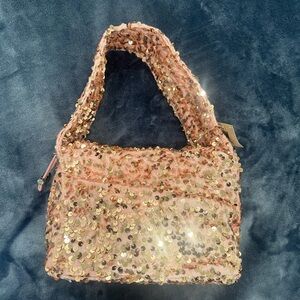 Sequin Embellished Pink and Gold Women's Bag